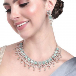 Dulhan Shimmering Estele tsirkooniumoksiidist kaelakee komplekt roosast kullast piparm&uuml;ndiroheliste ja valgete kristallidega naistele