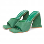 Naiste Disainer 11 cm K&otilde;rged kontsad Slides Mules Suvekolmnurk Paksu plokkkontsad Sandaalid Flock Sussid Luksuslikud paksud kingad 39