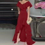 Suvine elegantne V-kaelusega volangidega seksikas kleit naistele &scaron;ikk ebaregulaarne &otilde;huke pikk kleit Naiste mood k&otilde;rge v&ouml;&ouml;kohaga peokleidid 25198 XXL