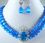 Naiste mood 2-realine 8mm sinine opaal ripats kaelakee vesitilk k&otilde;rvar&otilde;ngad metallist h&otilde;betatud ehtekomplekt