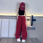 Lapsed Hip Hop Jooksjad p&uuml;ksid T&uuml;drukud Cargo p&uuml;ksid Teismeliste sirged p&uuml;ksid K&otilde;rge v&ouml;&ouml;koht Vintage vabaaja t&auml;navar&otilde;ivad kottis p&uuml;ksid 170cm must