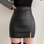 L&otilde;hikuga nahast seelik naistele S&uuml;gistalvine liibuv puusa kallistav PU-seelik Moodne vintage naister&otilde;ivad must aprikoosi kohv XS must