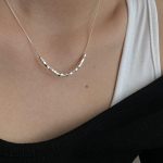 925 h&otilde;bedane v&auml;ike ruudukujuline kuubik helmestega kaelakee, naiste lihtne rangluu kett kaelakee k&auml;sitsi valmistatud ehted