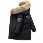 Laste soe paks riietus Poiste riided Talvised sulejoped Kapuutsiga parka Kunstkarvkatteke Lapsed Teismelised Lumi Lumekost&uuml;&uuml;m 170 must