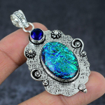 Natural Green Triplet Opal 925 Sterling Silver Jewelry Pendant 2.56 g1v98
