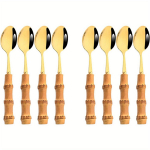 8 tk kuldne teelusikas, segamislusikas, bambusest k&auml;epidemega j&auml;&auml;tiselusikas, kohvi-tee lusika komplekt, toiduklassi 304 supilusikat&auml;it, 6,3-tolline kuld