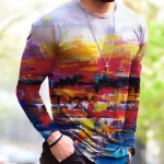 Meeste kevad- ja s&uuml;gismood Klassikaline t&auml;nava vabaaja 3D-printimine O kraega pikkade varrukatega avar isiksuslik T-s&auml;rk suures suuruses topp XL