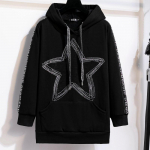 S&uuml;gis- ja talvine naiste suures suuruses teemantpentagrammi mustriga dressipluus, kapuutsiga jakk Lahtise polsterdatud paksendatud pikkade varrukatega pullover XL must