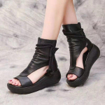 mood Naiste suvised Rooma sandaalid Saapad 2024 Keskmised kontsad Kiilud Kingad Naiste vintage PU-nahk Sandaalid Mujer Sapato Feminino 34 must