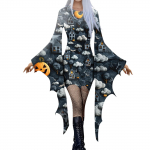 Naiste moekas gooti punk nahkhiirevarrukatega 3D armas halloweeni prindiga ebaregulaarne peokleit M sinine