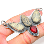 Natural Psilomelane Dendritic,Garnet 925 Sterling Silver Pendant 2.17 z4f21