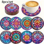 8 t&uuml;kki/komplekt briljantv&auml;rviga mandalamustriga alusaluseid koos sulgudega DIY rannaalused algajatele ja t&auml;iskasvanutele, kunsti- ja k&auml;sit&ouml;&ouml;tarbed kingitused 8PCS/Set