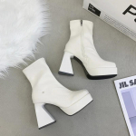 Ruudukujulise k&otilde;rge kontsaga naiste l&auml;&auml;nelikud kauboi saapad Moodsad k&uuml;lgmiste t&otilde;mblukkudega kingad S&uuml;gis Talv Naiste elegantne platvormiga l&uuml;hike saapad 35