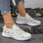 mood 2024 Naiste Uus Mood Tr&uuml;kitud Vabaaja Hingavad Elastsed Slip-on Tennised 42 valge