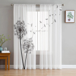 Must-valge v&otilde;ililletaim t&uuml;ll-aknakardinad elutuba Organza Sheer Voile kardin Magamistuba K&ouml;&ouml;k Kodukaunistus kardin W135 x H115cm x1&Rod Pocket