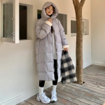 Hgih Kvaliteetne Mood S&uuml;gis Talvine Retro Laisk Stiil Senior Sense of Lover Down Polsterdatud mantel Talvine Soe Keskmise Pika Leiva Riietus XL valge