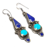 Natural Tibetan Turquoise, Lapis Gemstone Handmade Jewelry Earring 2.36 g3z71