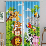 2 tk, Armas multikas Metsa loomaaia animatsiooni kardin pol&uuml;estermaterjalist dekoratiivkardinad poiste magamistuppa, elutuppa, m&auml;ngutuppa 2x50W130H(CM)40x51in&Hook