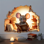 1 tk lugemishiirte PVC seinakleebis, s&uuml;dantsoojendav loomamustriga isekleepuv eemaldatav veekindel vin&uuml;&uuml;list seinakleebis. Mice Read Books C 4.72*4.72inch