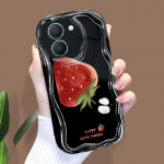 Armas koomiksimustriga kreemjas tekstuuriga korpus, lainelise servaga pehme silikoonkaanega telefoni&uuml;mbris Vivo jaoks Vivo Y77E 5G must