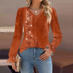 Women's Daily Casual Long-sleeved Striped Printed v-neck Top XL