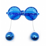 Disco ripatsiga peegliga prillid 70S 80S retroteemalise lehmat&uuml;druku peokaunistusega sinine