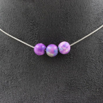 Pierres et Min&eacute;raux. Collier 3 perles Jaspe violet bleu 8 mm. Chaine en acier inoxydable Collier femmes, hommes. Taille personnalis