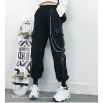 Naised Cargo P&uuml;ksid Mustad Joggerid K&otilde;rge v&ouml;&ouml;kohaga Harajuku Harem P&uuml;ksid Punk Goth Techwear Ketip&uuml;ksid Naiste Hip Hop XL must