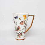 Portselankruus Suure mahutavusega Keraamiline tass Pastoraalne lille- ja linnukujundus Sarvekujuline tass Pokaal Veeklaasid Kohvitassid Kruus Kohvikruus 570ML