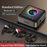 M10 4-in-1 juhtmevaba heliadapter RGB-valgustusega Bluetooth 5.4 vastuv&otilde;tja saatja FM 3,5 mm AUX/RCA/USB U-ketas auto k&otilde;larile TV PC jaoks must