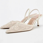 V&otilde;rk Tikitud Lilled Peened Kontsad Sandaalid Naised Suvi Seksikad Slingback Terava Ninaga Kingad Kleidikingad Sandalias 35