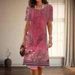 Naiste mood graatsiline retroprindiga suvine kevad l&uuml;hikeste varrukatega O-kaelusega vabaajakleidid XS sinine