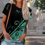 Naiste suvine T-s&auml;rk, leheprindiga, retromoe l&uuml;hikeste varrukatega t-s&auml;rgid, vabaaja tr&uuml;kitud topid XS sinine