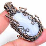 Blue Lace Agate Handmade Copper Wire Wrap Jewelry Pendant 2.21 z0r51