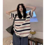 Women's 2024 Striped Pure Cotton Short-Sleeve T-Shirt - BF Style, Loose Fit, Casual Summer Top XXXXL