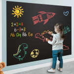 One roll of self-adhesive vinyl removable chalkboard wallpaper, five colored chalks, durable dry erase wallpaper message board black(45.01cm x 100.0cm)
