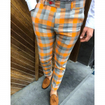 Meeste moodne veniv kleit p&uuml;ksid Slim Fit ruudulised p&uuml;ksid &auml;ri &uuml;likond p&uuml;ksid vabaaja golfip&uuml;ksid M oranž