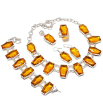 Natural Honey Topaz Gemstone Handmade 925 Sterling Silver Jewelry Set r4n18