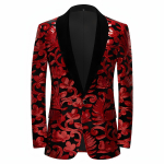 PYJTRL meeste moe sametine kuldne l&auml;ikiv litritega lillemustriga &uuml;likond jakk Slim Fit bleiser L punane