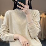 Naiste ka&scaron;miirkampsun Qinghe ka&scaron;miir 30% ka&scaron;miir 70% vill s&uuml;gis-talvine pullover soe ja moekas XXL beež