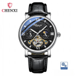CHENXI Moodne Automaatne Mehaaniline Kell P&auml;ike Kuu Faasid Tourbillon Veekindel Nahkrihm Sulamist Korpus Meeste Kell Belt h&otilde;be/must