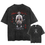 Tr&uuml;kitud pestud t-s&auml;rk Anime Demon Slayer Puuvillane meeste vintage pestud t-s&auml;rk graafilise t-s&auml;rgiga streetwear-t-s&auml;rgid suvised vabaaja riided M gray