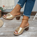 Moodsad Vintage Lilledega Slip-on Sandaalid Bohemia Hingavad Rihmadega K&otilde;rge Kontsaga Tuhvlid Naistele Suvine Elegantne Pehme Tald Slaidid 36 kuld