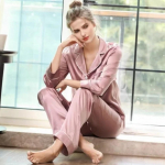 Ins Style Solid Simulated Siid Pidžaamad Naiste Kaheosaline Kodur&otilde;ivaste komplekt Kevads&uuml;gismood vabaaja magamisriided M
