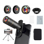 4-in-1 Phone Lens Kit External Phone Camera Lens Set With 22x Telephoto Lens & 205&deg; Fisheye Lens & 4k 0.67x Wide Angle