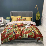 Siidine egiptuse puuvillane kollane chinoiserie stiilis linnud lilled tekikott voodilina, voodilina, &uuml;lisuur kuninganna voodipesu komplekt Flat sheet style&Queen size 4pcs