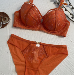 Uus Hollow naiste aluspesu Seksikas pitsist tikandiga rinnahoidjakomplekt Moodne Cross Push Up rinnahoidja pesu Naiste rinnahoidjate ja alusp&uuml;kste komplekt 36B oranž