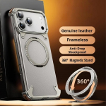 Luksuslik ehtsast nahast Magsafe magnetiline juhtmevaba laadimiskarp iPhone 17 16 15 14 13 Pro Max jaoks, 360&deg; p&ouml;&ouml;ratav r&otilde;ngashoidik, p&otilde;rutuskindel kate For iPhone 16 Pro hall