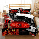 3D Prindiga Mood AC_DC Rockb&auml;nd Voodipesukomplekt AC-DC B&auml;ndi Mustriga Tekikott Padjap&uuml;&uuml;ridega &Uuml;heinimesevoodi T&auml;issuuruses Kuninganna Kuningas 155x215cm 3pcs