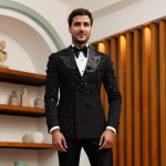 Luksuslikud KristallpulmaSmokingid 1-osaline Komplekt Jakk Kaeluselapp Meeste &Uuml;likonn Helmed Pruudikleit Formaalne Peokleit S must